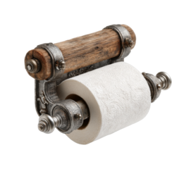 Using vintage paper roll holder for creative projects artisan workshop crafting diy ideas isolated on transparent background, png