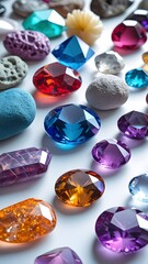 colorful gemstones on a white background