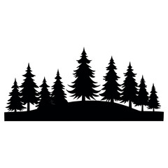 Obraz premium Horizontal vector banner with pine tree silhouette isolated on white background