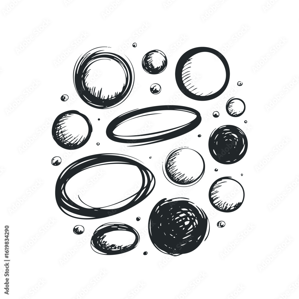 Canvas Prints various rounded shapes sketch drawing in circular arrangement on white. hand drawn vector illustrati