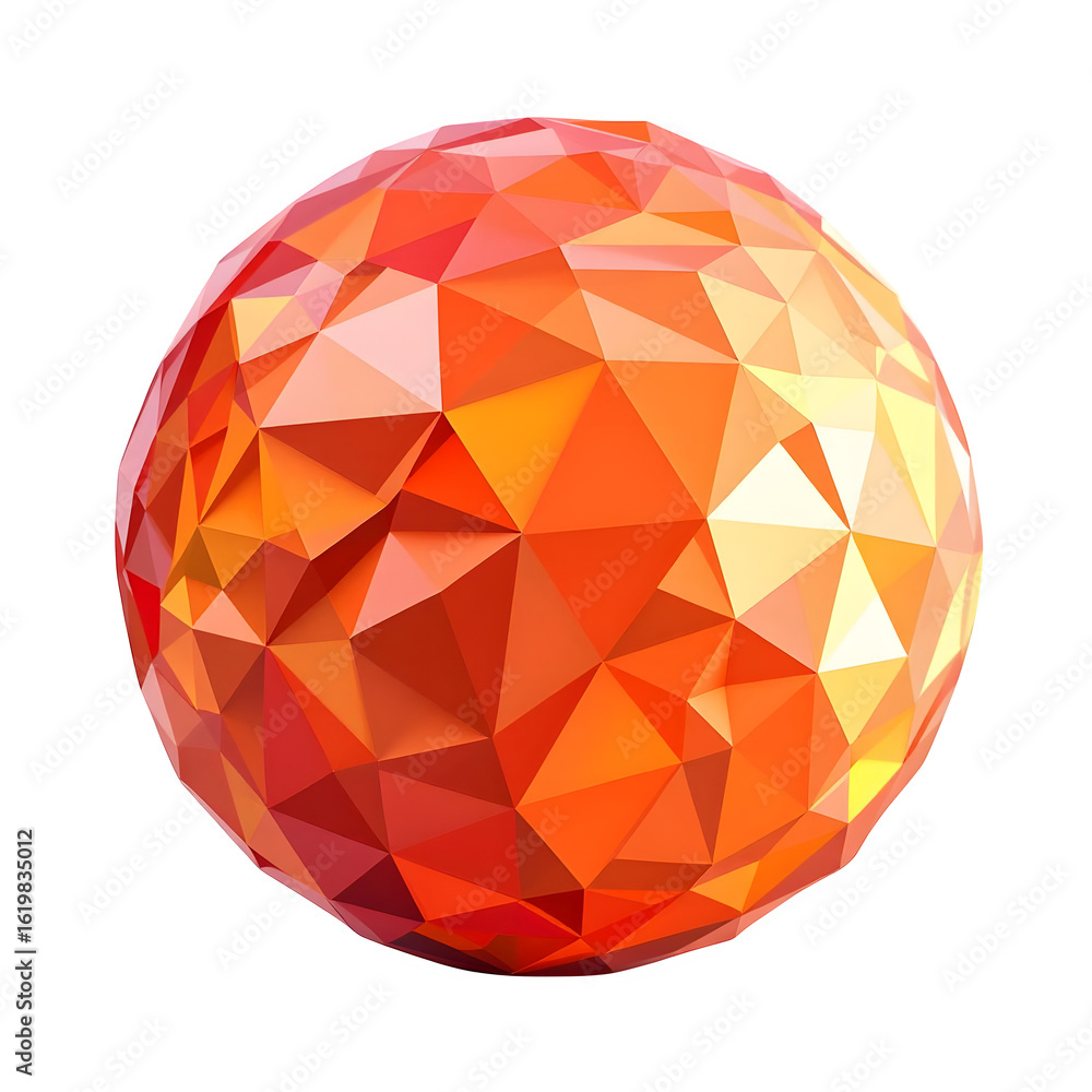 Poster abstract geometric orange sphere with polygonal facets creating a modern and decorative design eleme