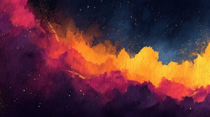 Abstract Watercolor Sunset Sky Background in Vibrant Orange and Purple