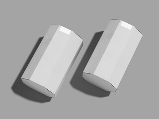 Blank Paper Hexagonal Box Mockup, 3D Rendering