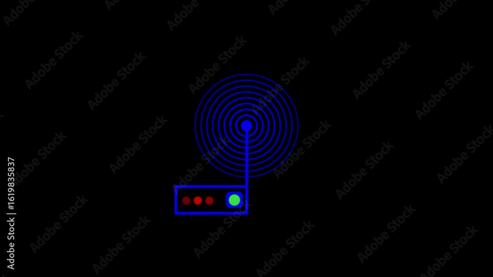 Poster wi - fi router icon with radio wave signal animated on a solid background.