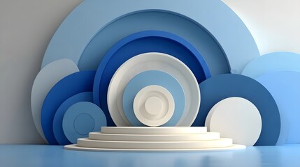 Obraz premium Abstract blue and white circular design