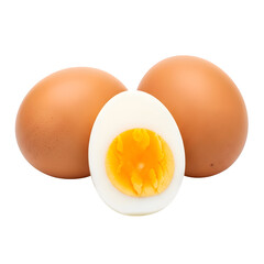 Brown eggs halved cooked yolk white isolated on a transparent background yellow