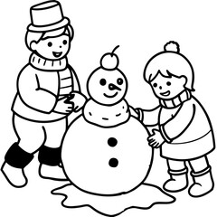 vector illustration of snowman coloring page