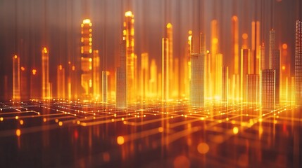 Abstract Glowing Cityscape Digital Network Futuristic Communication Concept