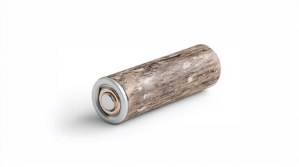 An eco battery with a tree bark design for clean power isolated on a white background