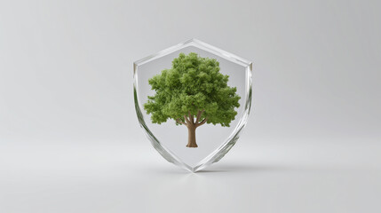 A glass shield protecting a green tree, a concept for environmental conservation and sustainability