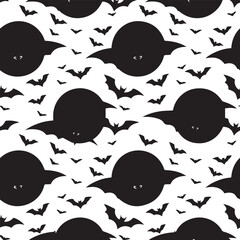 Naklejka premium Flying Bats in Moonlight Pattern – Halloween Silhouette Vector with Spooky Nocturnal Flight Design