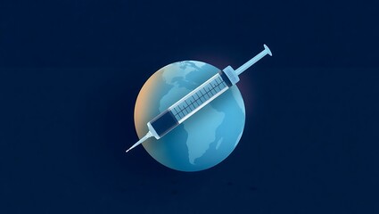 A syringe with black liquid placed diagonally over a globe on a dark blue gradient background image |  world mosquito day
