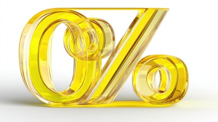 Yellow Transparent 3D Discount Percent Sign on a Clean Background