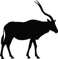 Graceful Oryx Antelope Silhouette: Black Vector for African Wildlife, Desert, and Safari Animal Designs.