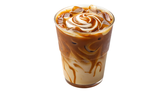 Delicious cold iced coffee with a glass, a sweet brown beverage