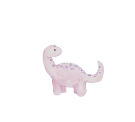 Hand-painted watercolor illustration of a cute pink dinosaur with purple spots. Perfect for children’s books, nursery prints, prehistoric-themed projects, and playful decor. By me.