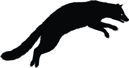 Dynamic Raccoon Jumping Silhouette Vector: Black and White Wildlife Illustration for Active Nature Designs.