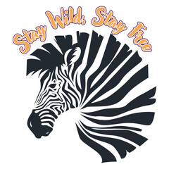 Zebra Head Silhouette with Circular Text Stay Wild, Stay Free