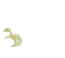 A cute green velociraptor on a white background. Created by me. Cute watercolor illustration, perfect for nursery and kid products.