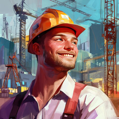 Portrait of factory worker. Young handsome factory worker.