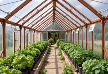 long narrow greenhouses with openings on both ends enhance cross ventilation improving air quality and lowering internal heat buildup during summer.