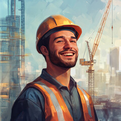 Portrait of factory worker. Young handsome factory worker.