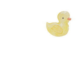 Watercolor illustration of a yellow duck created by me. A cute baby duck painted in a bright yellow. Simple illustration on a white background. Clipart for birds or duck cute children illustration.