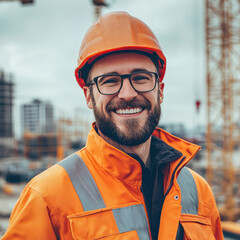 Portrait of factory worker. Young handsome factory worker.