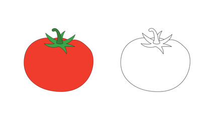 Vector illustration of a tomato with black and white outline simple hand drawn style perfect for coloring book educational food art for children healthy organic vegetable isolated on white background