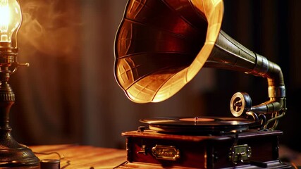Vintage gramophone, warm glow