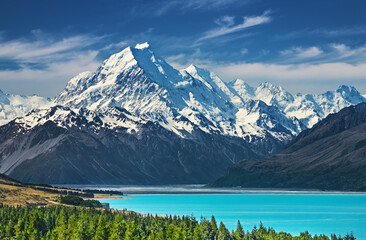 Mount Cook and Pukaki lake in New Zealand