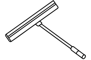 Black and White Outline Drawing of a Window Squeegee with Handle and Blade