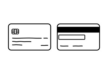 Credit card on both sides isolated on a white background. Vector hand-drawn illustration in doodle style. Perfect for decorations, logo, various designs.