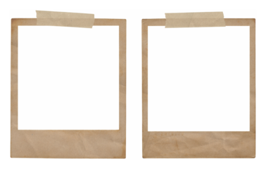 old vintaged used polaroid photo frames with masking tape strips isolated on transparent background, template, extracted, png file