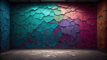 Colorful cracked paint on a wall texture