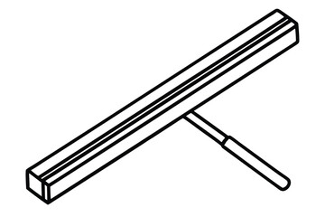 Black Outline Illustration of Window Squeegee Tool with Handle and Rubber Blade