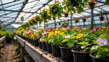 sunlight quality changes throughout the day and affects plant growth stages from germination to flowering in a greenhouse environment.