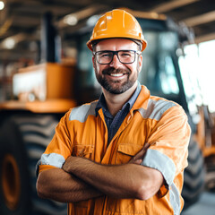 Portrait of factory worker. Young handsome factory worker.