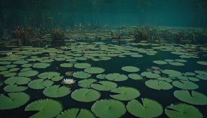 Naklejka premium Murky Swamp Water with Floating Lily Pads and Aquatic Plants. 3