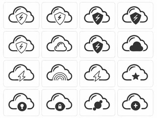 Obraz premium A set of cloud icons, icons, set of icons, icons are in a grid, minimalism, elements, icon