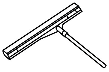 Black and White Outline Illustration of a Window Squeegee with Handle for Cleaning