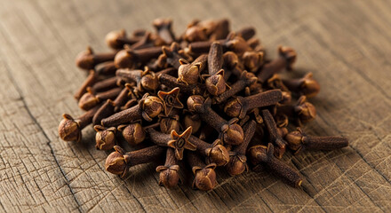 Obraz premium Rough Wooden Surface with Dried Cloves: Natural and Organic