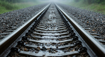 Nature Background Background railroad tracks perspective on a rainy day, train tracks in fog, railway track photography