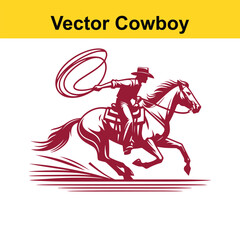 Fototapeta premium Vintage Western Cowboy Vector Illustration – Dynamic Rodeo Horse Design in Monochrome. 