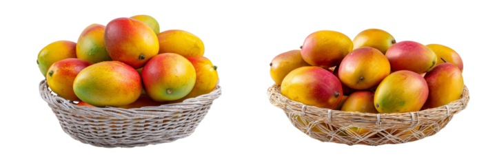  Set of a many ripe mangoes in a basket, isolated on transparent background.