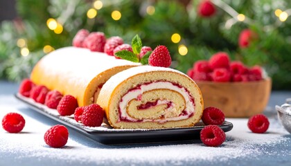 Festive raspberry swiss roll
