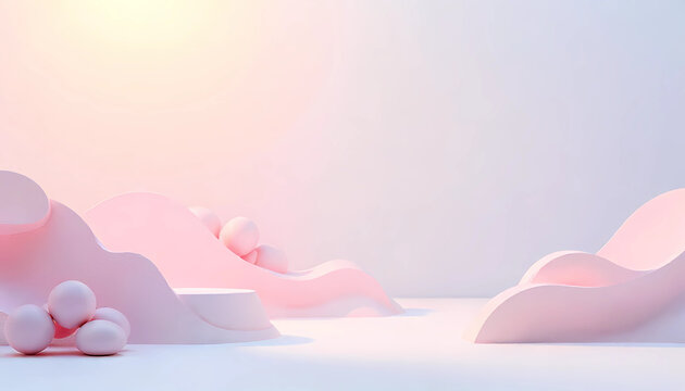 pink background with flowers and clouds, Minimalist Product Stage with Warm Pastel Background