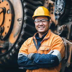 Portrait of factory worker. Young handsome factory worker.
