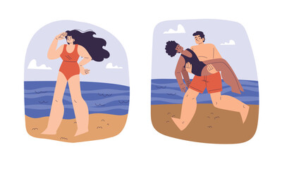 Fun Beach Moments A Couple Enjoys Their Summer Time Together in the Sand and Sunshine