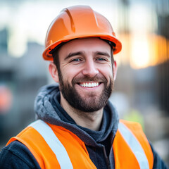 Portrait of factory worker. Young handsome factory worker.